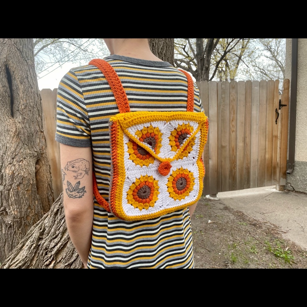 Handmade Crochet Sunflower Backpack